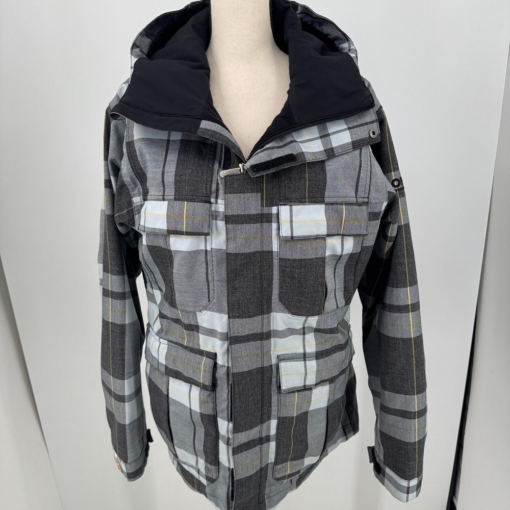 Bonfire Baker Snowboarding Coat Jacket MENS Gray Plaid Full Zip Hooded SIZE M